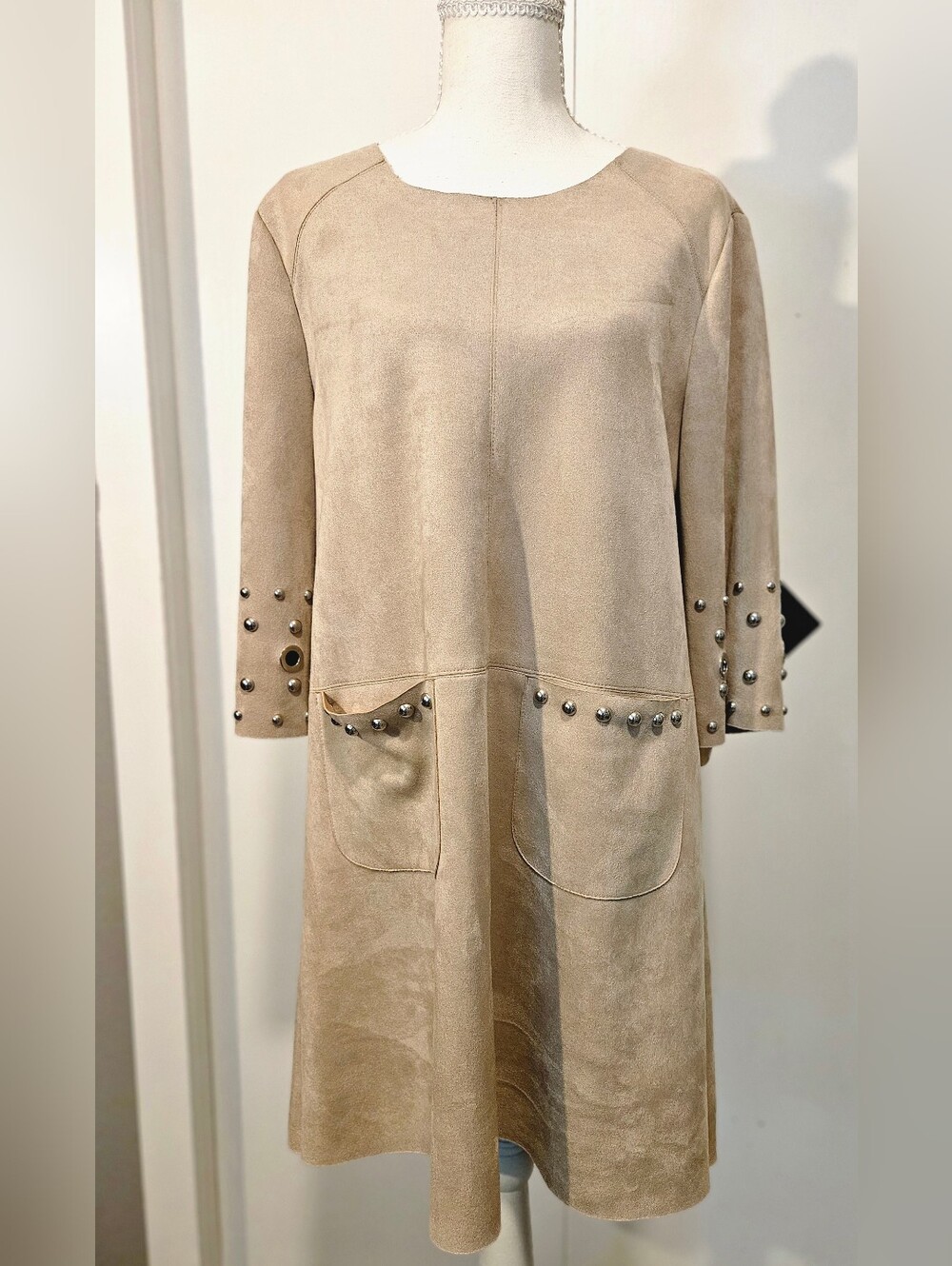 MSK Tan Faux Suede Studded Shift Dress - Picture 2 of 7